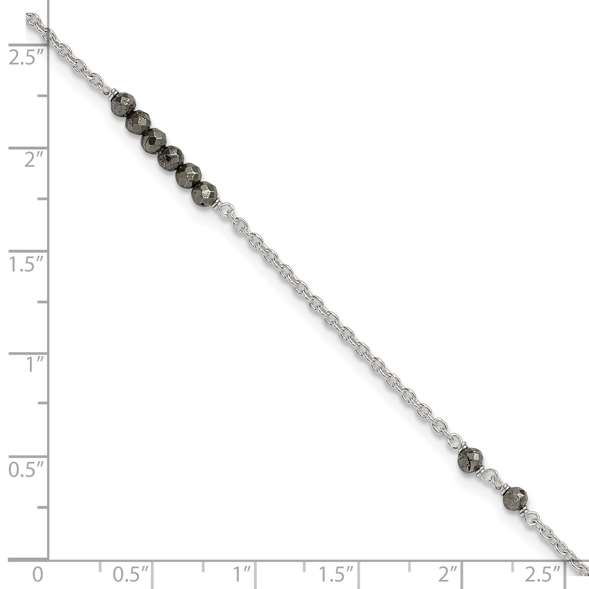 Sterling Silver Black Cz Beads 9In Plus 1 In Ext. Anklet
