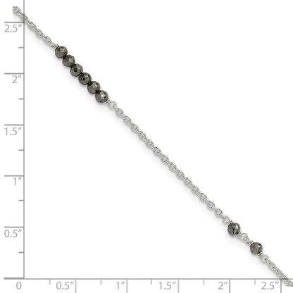 Sterling Silver Black Cz Beads 9In Plus 1 In Ext. Anklet