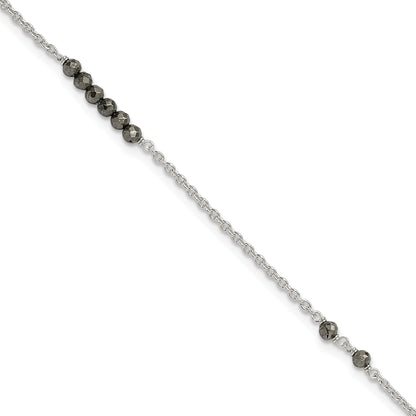 Sterling Silver Black Cz Beads 9In Plus 1 In Ext. Anklet