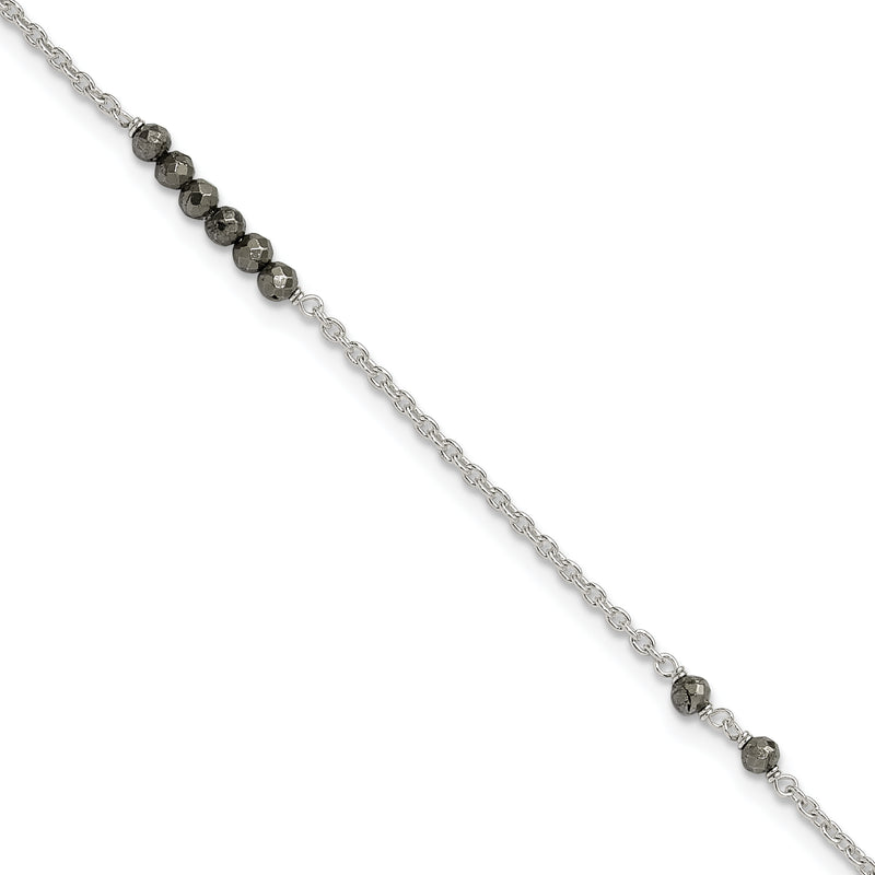 Sterling Silver Black Cz Beads 9In Plus 1 In Ext. Anklet