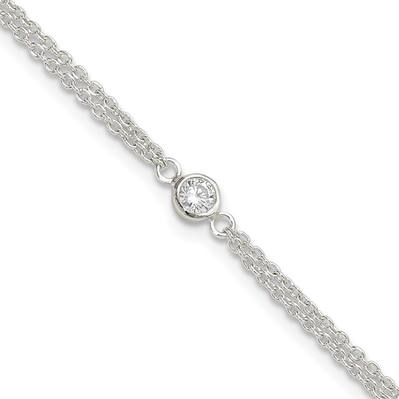 Sterling Silver Bezel Cz 2-Strand 9In Plus 1 In Ext. Anklet