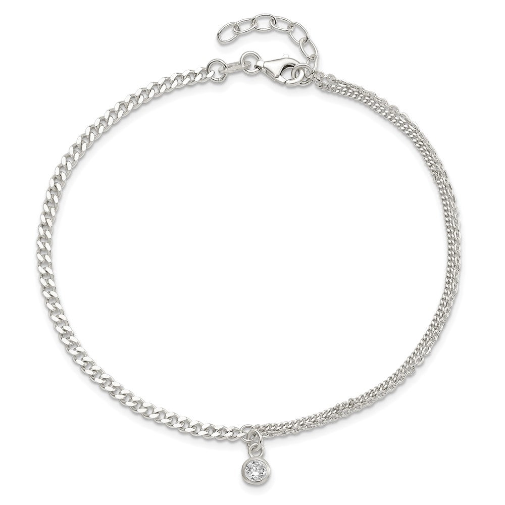 9 Inch Sterling Silver Cz Fancy Chain 9In Plus 1In Ext. Anklet