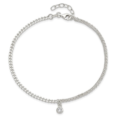 9 Inch Sterling Silver Cz Fancy Chain 9In Plus 1In Ext. Anklet