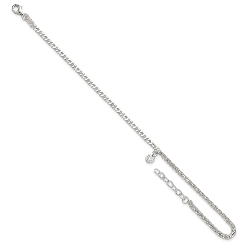 9 Inch Sterling Silver Cz Fancy Chain 9In Plus 1In Ext. Anklet