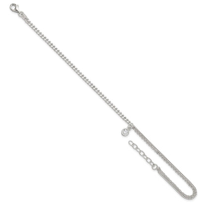9 Inch Sterling Silver Cz Fancy Chain 9In Plus 1In Ext. Anklet