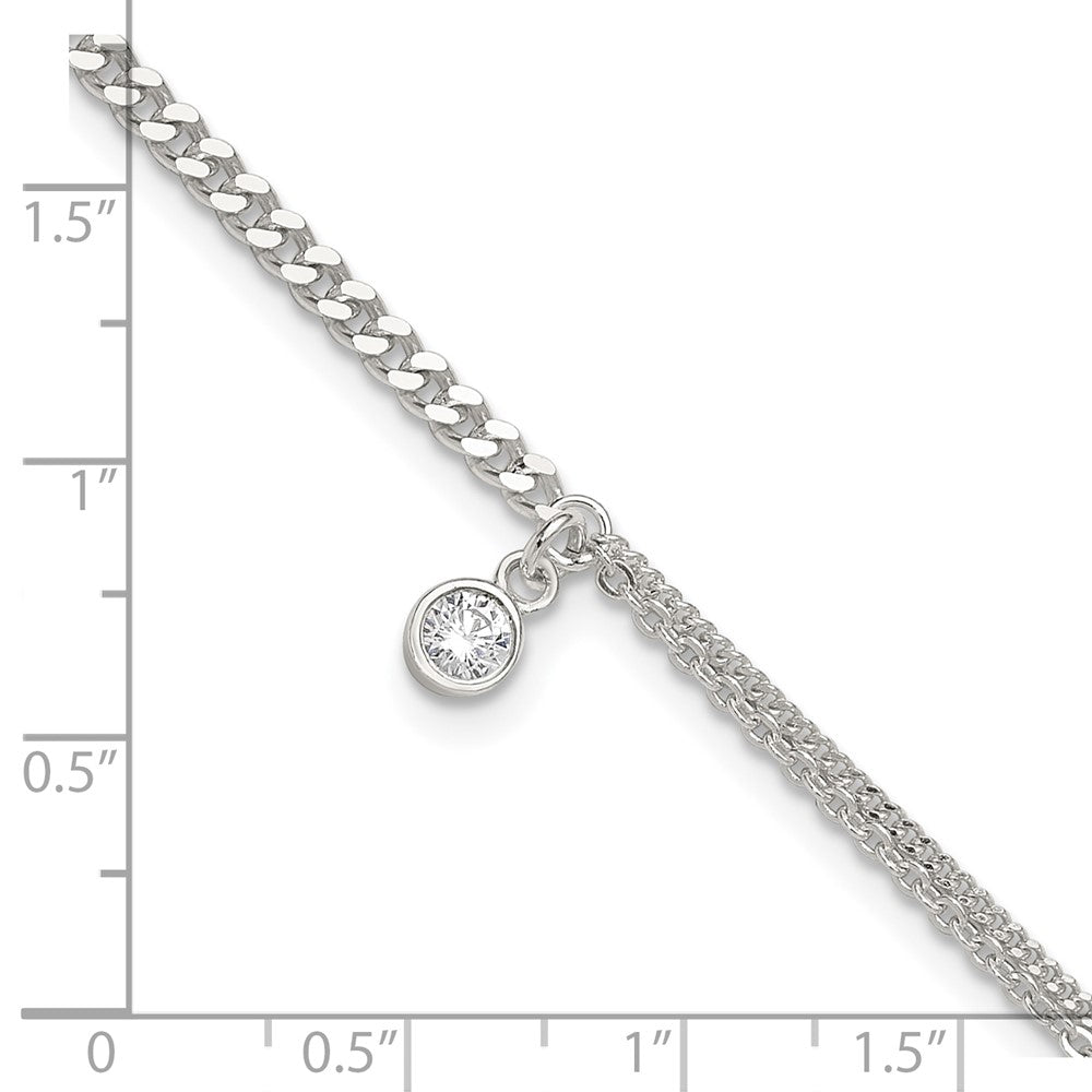 9 Inch Sterling Silver Cz Fancy Chain 9In Plus 1In Ext. Anklet