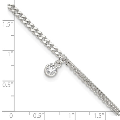 9 Inch Sterling Silver Cz Fancy Chain 9In Plus 1In Ext. Anklet