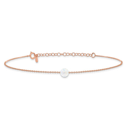 Sterling Silver Rose-Tone White Created Opal 9In Plus 2 In Ext. Anklet