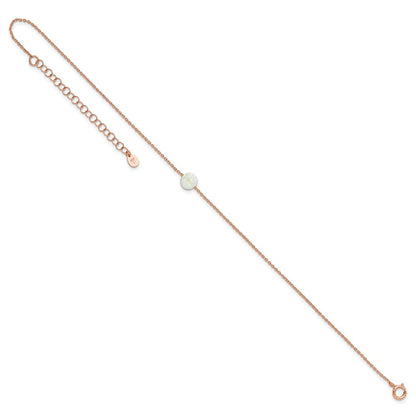 Sterling Silver Rose-Tone White Created Opal 9In Plus 2 In Ext. Anklet