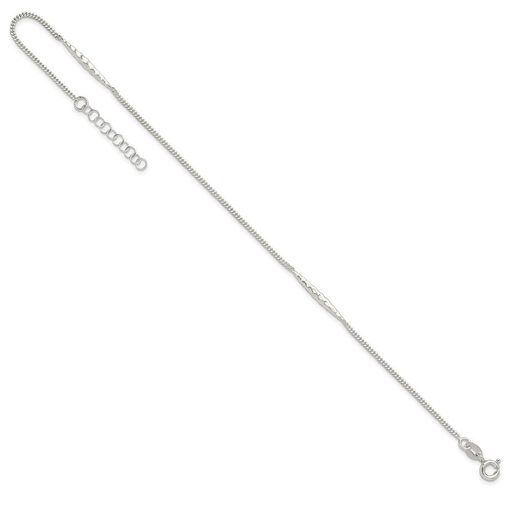 Sterling Silver 9In Plus 1 In Ext. Textured Bar Anklet