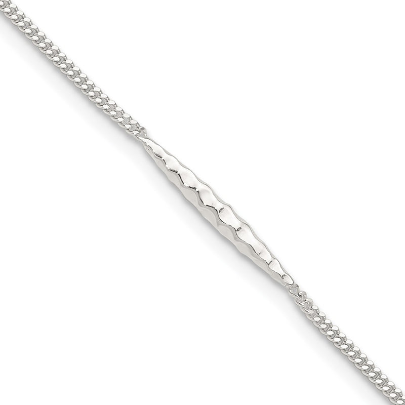 Sterling Silver 9In Plus 1 In Ext. Textured Bar Anklet