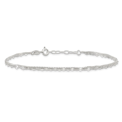 9 Inch Sterling Silver 2-Strand 9In Plus 1 In Ext. Fancy Chain Anklet