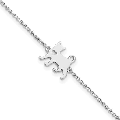 7 Inch Sterling Silver Rhodium-Plated Cat W/Heart 7In Plus 1In Ext Bracelet