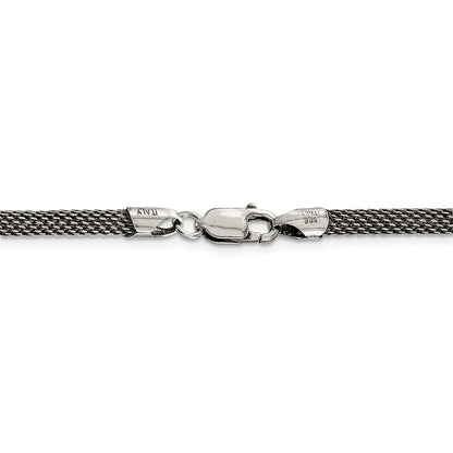 Sterling Silver 4mm Fancy Antiqued Mesh Necklace