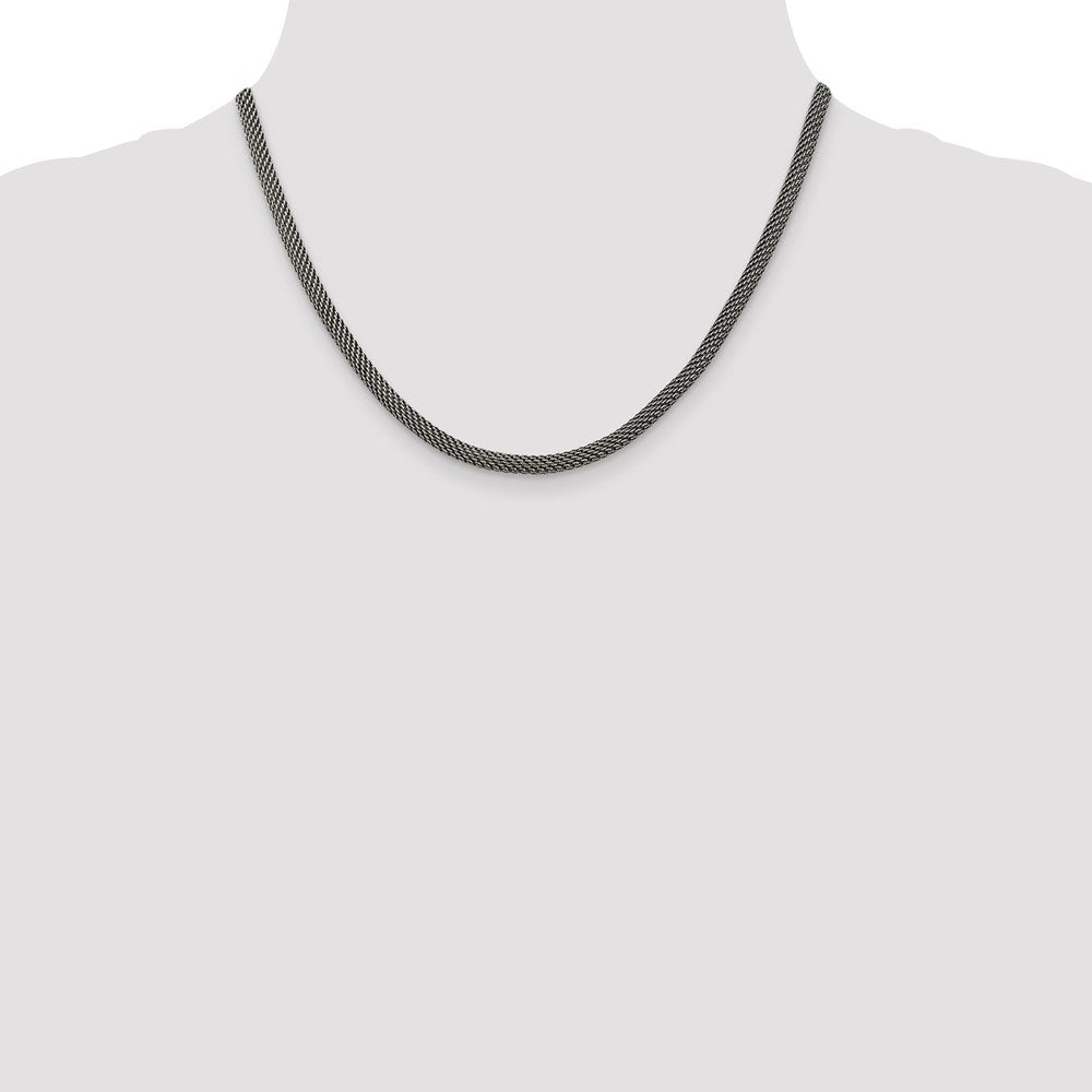 Sterling Silver 4mm Fancy Antiqued Mesh Necklace