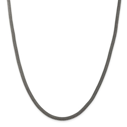 Sterling Silver 4mm Fancy Antiqued Mesh Necklace