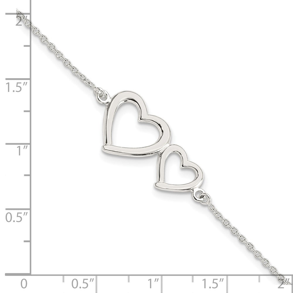 7.5 Inch Sterling Silver Polished Two Hearts Bracelet