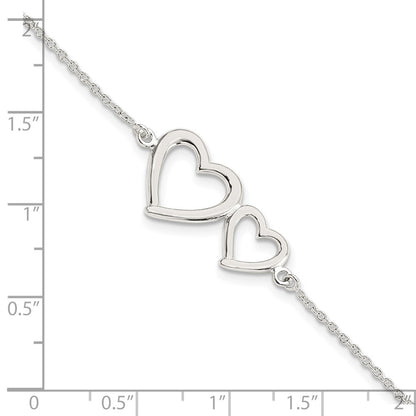 7.5 Inch Sterling Silver Polished Two Hearts Bracelet