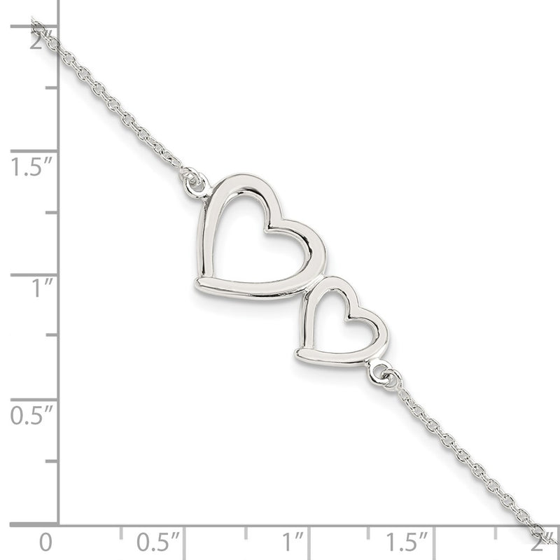 7.5 Inch Sterling Silver Polished Two Hearts Bracelet