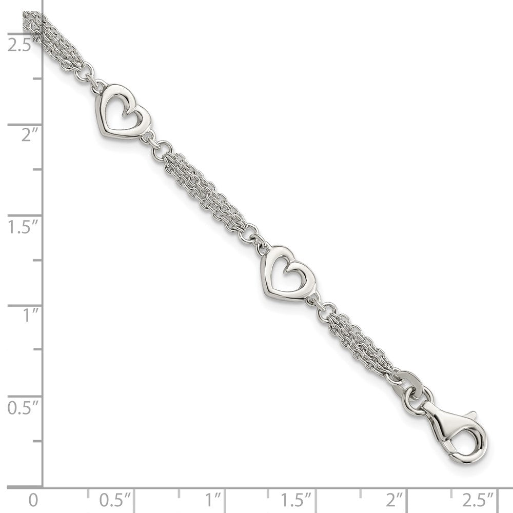 7.5 Inch Sterling Silver Polished Hearts 7.5In W/1.0 In Ext Bracelet