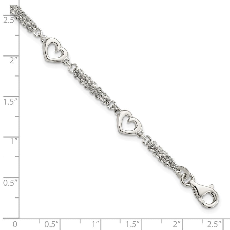 7.5 Inch Sterling Silver Polished Hearts 7.5In W/1.0 In Ext Bracelet
