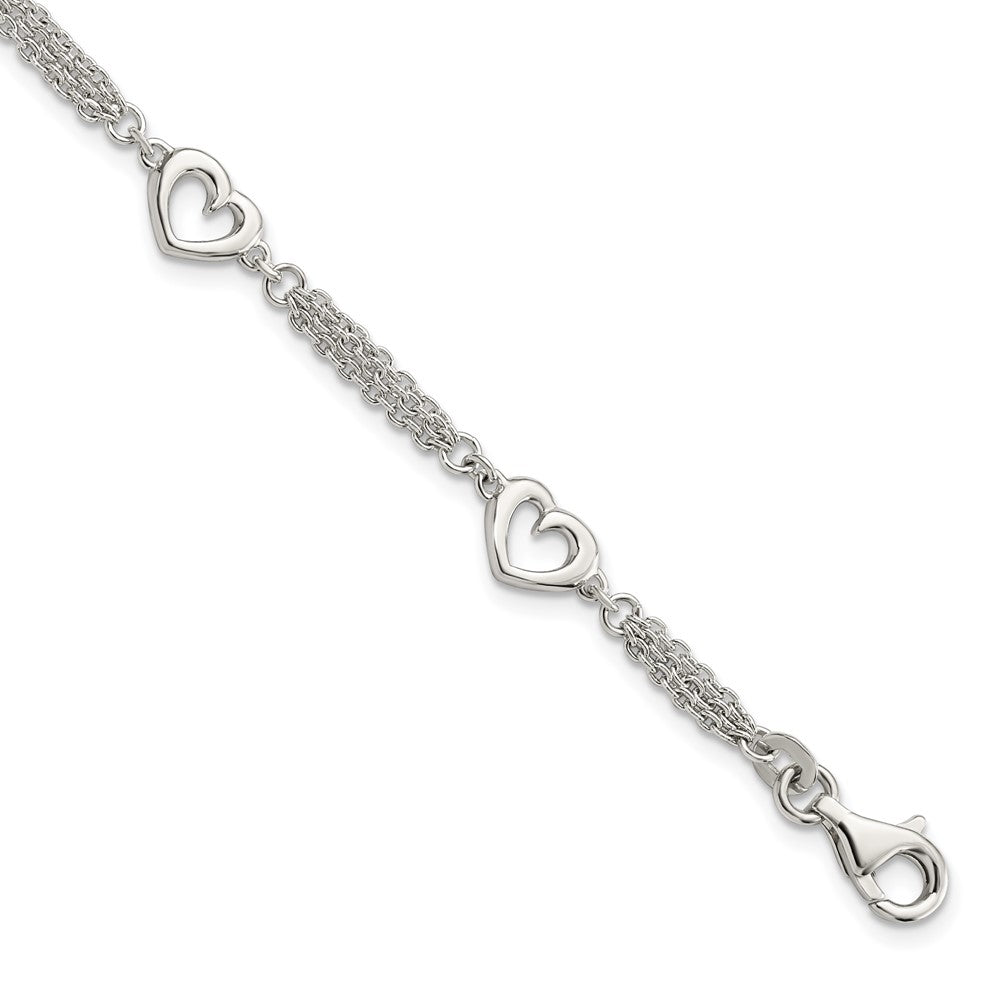 7.5 Inch Sterling Silver Polished Hearts 7.5In W/1.0 In Ext Bracelet