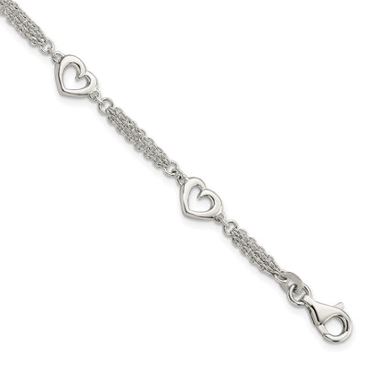 7.5 Inch Sterling Silver Polished Hearts 7.5In W/1.0 In Ext Bracelet
