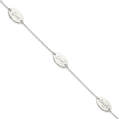 7.5 Inch Sterling Silver Polished Live Laugh Love 7.5In Bracelet