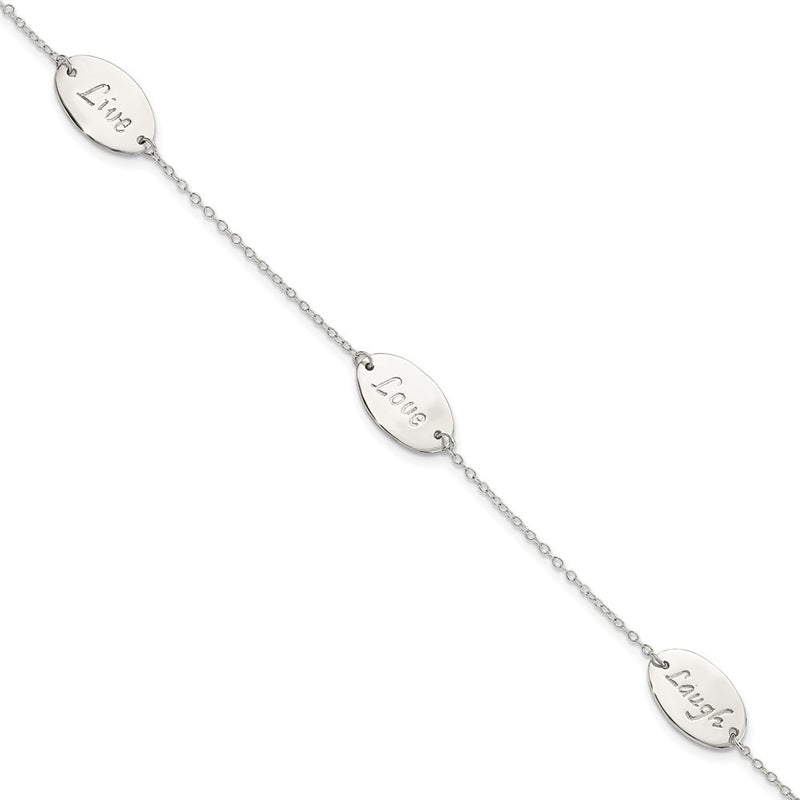 7.5 Inch Sterling Silver Polished Live Laugh Love 7.5In Bracelet