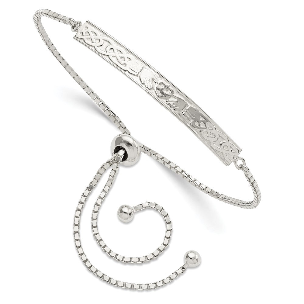 Sterling Silver Rhodium-Plated Claddagh Adjustable Bracelet