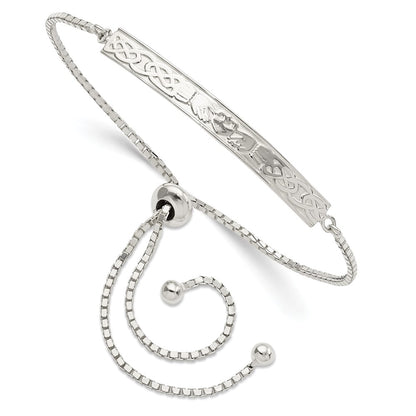 Sterling Silver Rhodium-Plated Claddagh Adjustable Bracelet