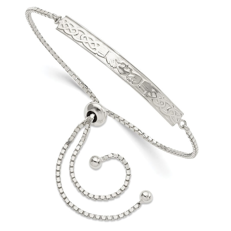 Sterling Silver Rhodium-Plated Claddagh Adjustable Bracelet