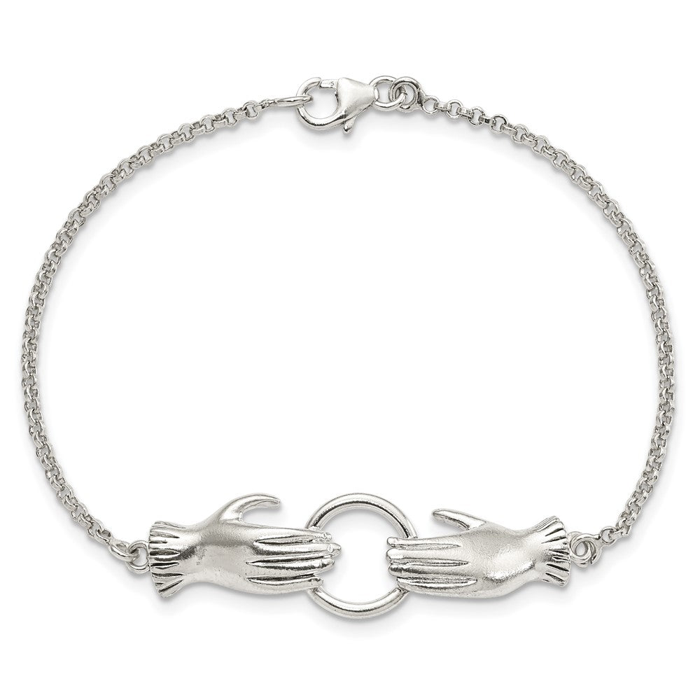 6.75 Inch Sterling Silver Polished Hands Holding Ring Bracelet