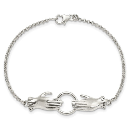 6.75 Inch Sterling Silver Polished Hands Holding Ring Bracelet