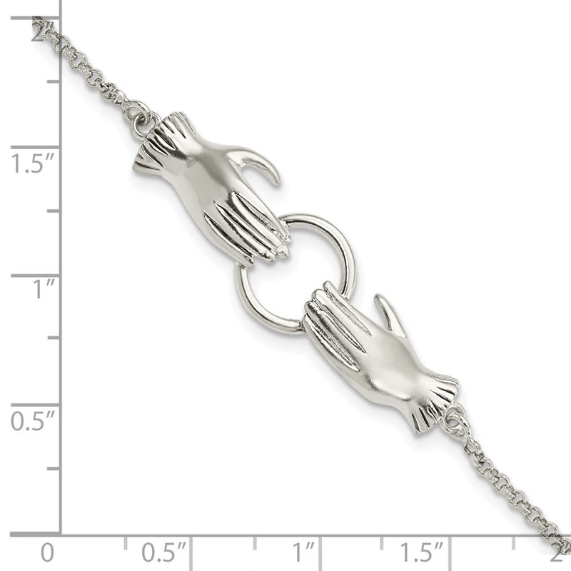 6.75 Inch Sterling Silver Polished Hands Holding Ring Bracelet