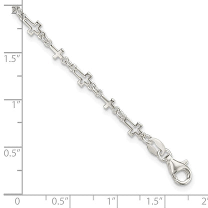 7.5 Inch Sterling Silver Cross Link Bracelet