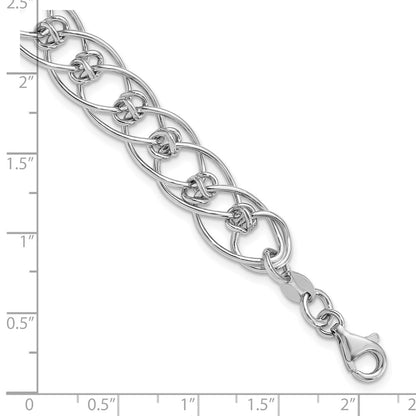 7.5 Inch Sterling Silver Rhodium-Plated Polished Oval 7.5In Link Bracelet