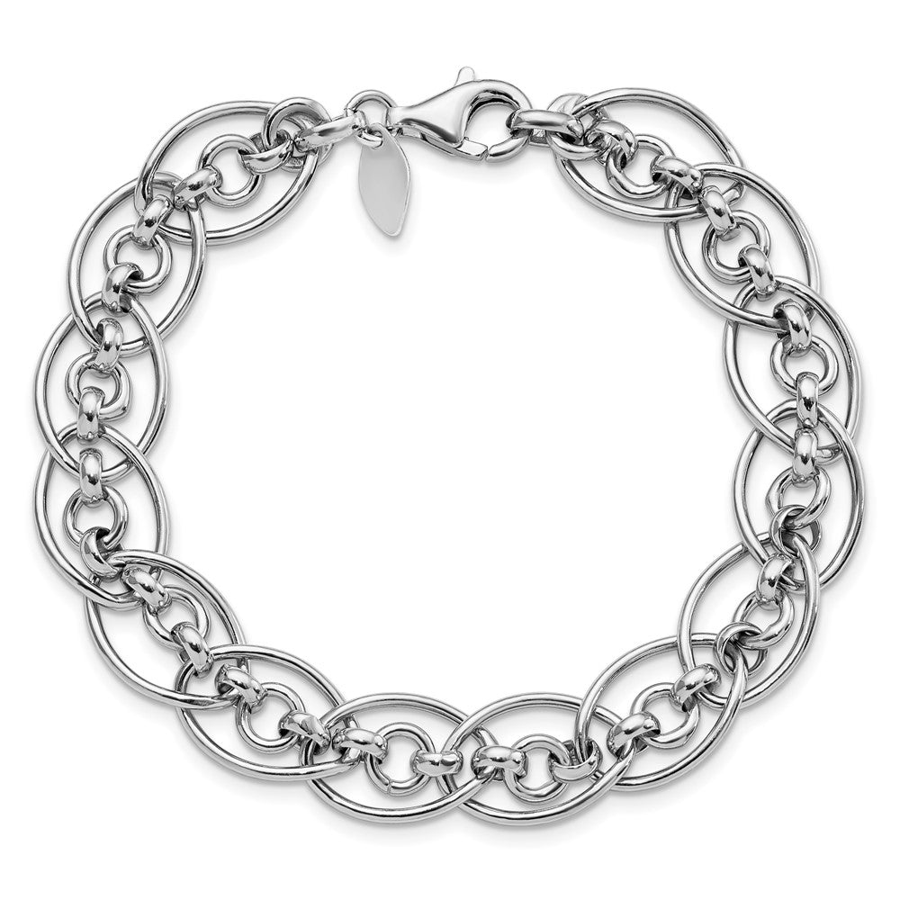 7.75 Inch Sterling Silver Rhodium-Plated Polished Oval & Circle 7.75In Link Bracelet