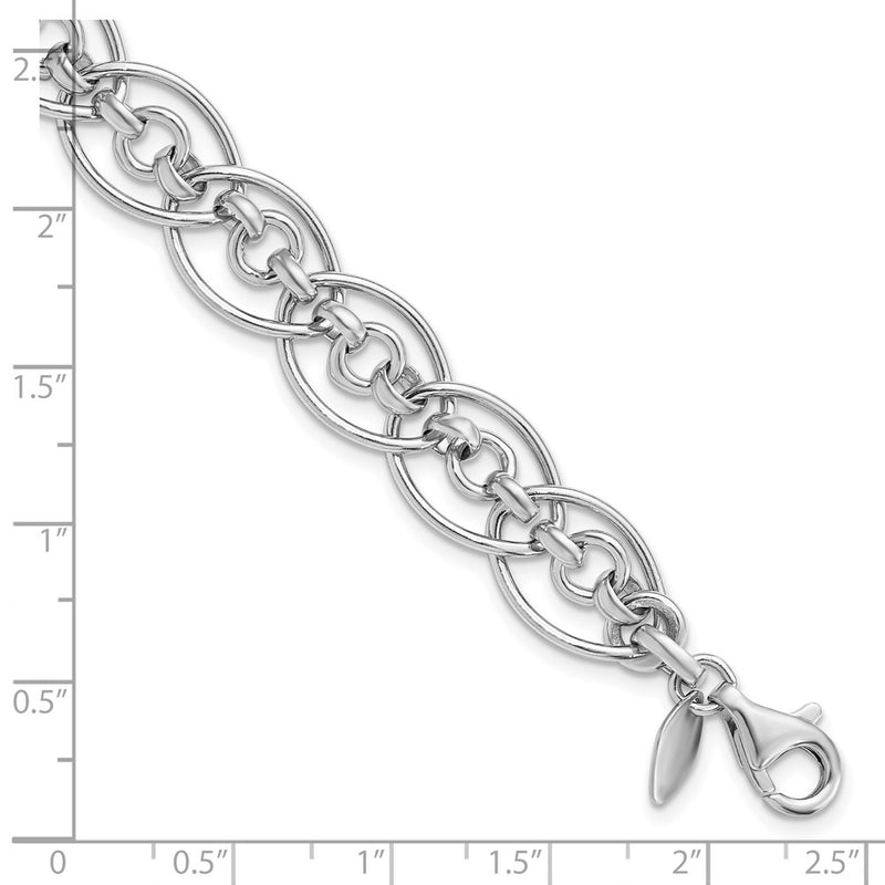 7.75 Inch Sterling Silver Rhodium-Plated Polished Oval & Circle 7.75In Link Bracelet