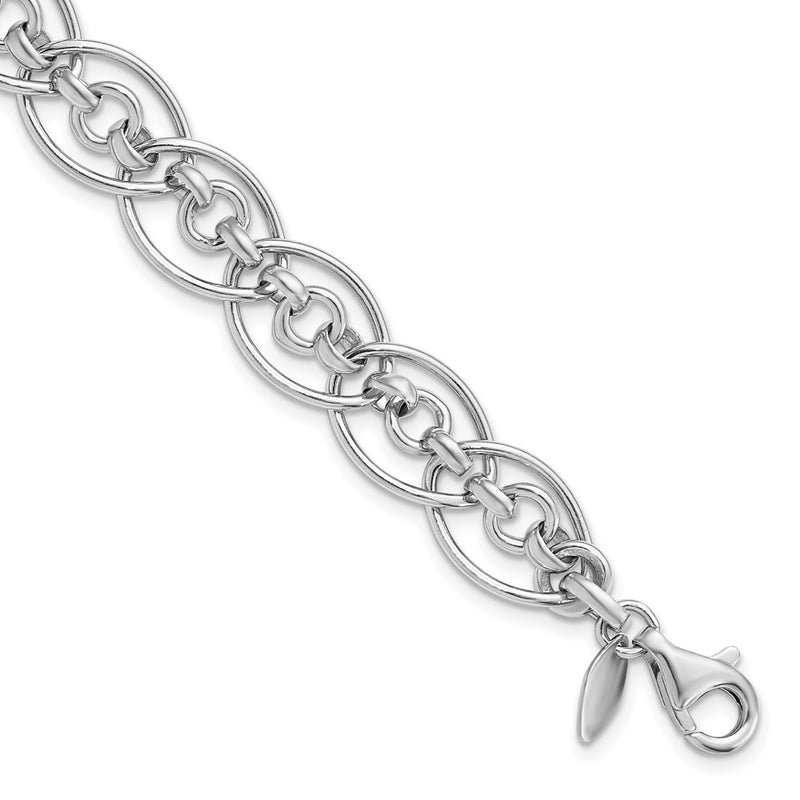 7.75 Inch Sterling Silver Rhodium-Plated Polished Oval & Circle 7.75In Link Bracelet