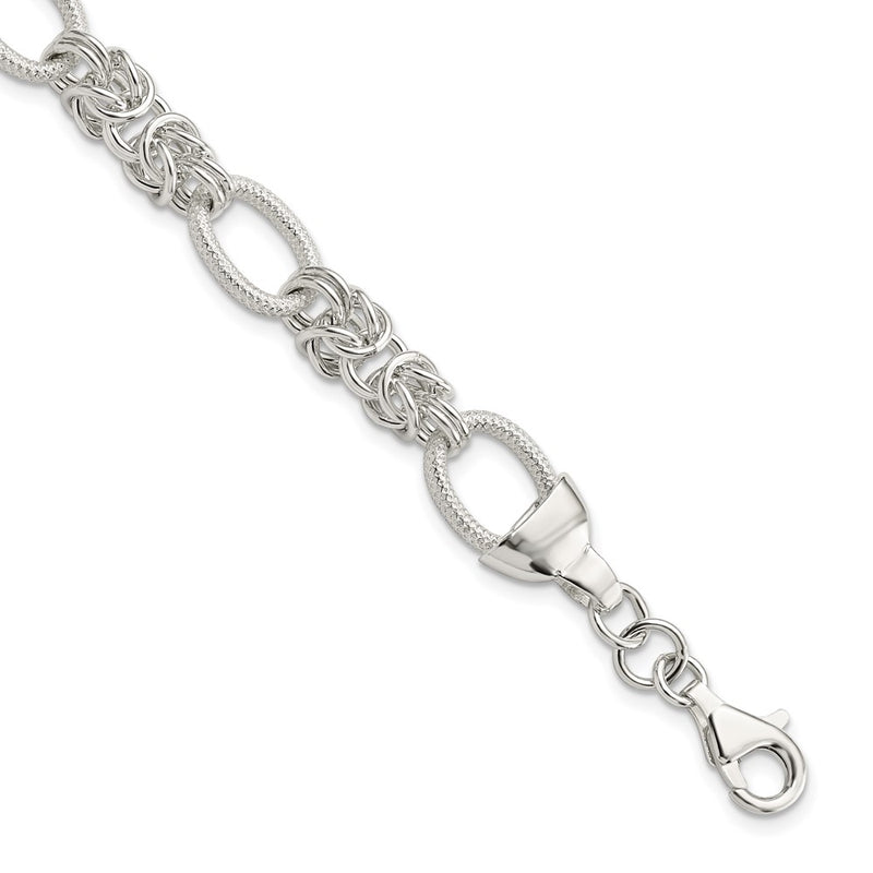 7.5 Inch Sterling Silver Polished And Texture Fancy Link 7.5In Bracelet