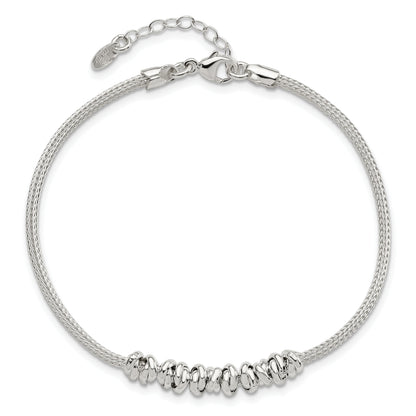 8 Inch Sterling Silver Polished Beaded W/ 1In Ext Bracelet