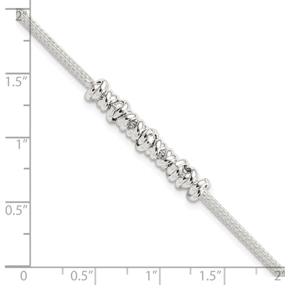 8 Inch Sterling Silver Polished Beaded W/ 1In Ext Bracelet