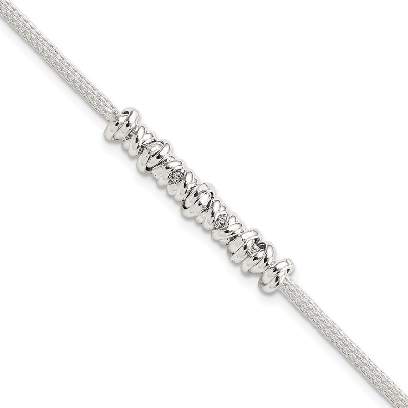 8 Inch Sterling Silver Polished Beaded W/ 1In Ext Bracelet