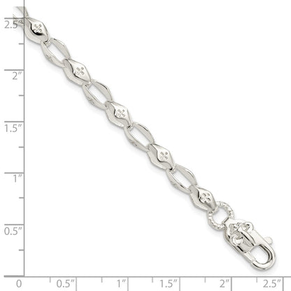8 Inch Sterling Silver Polished Cross W/Fleur De Lis Clasp Bracelet