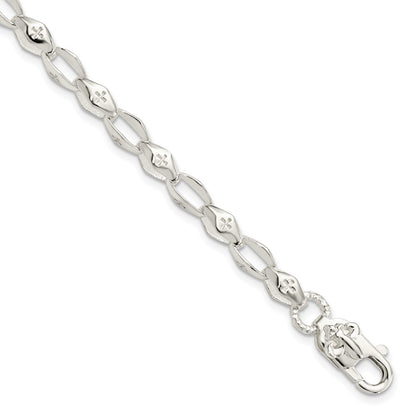 8 Inch Sterling Silver Polished Cross W/Fleur De Lis Clasp Bracelet