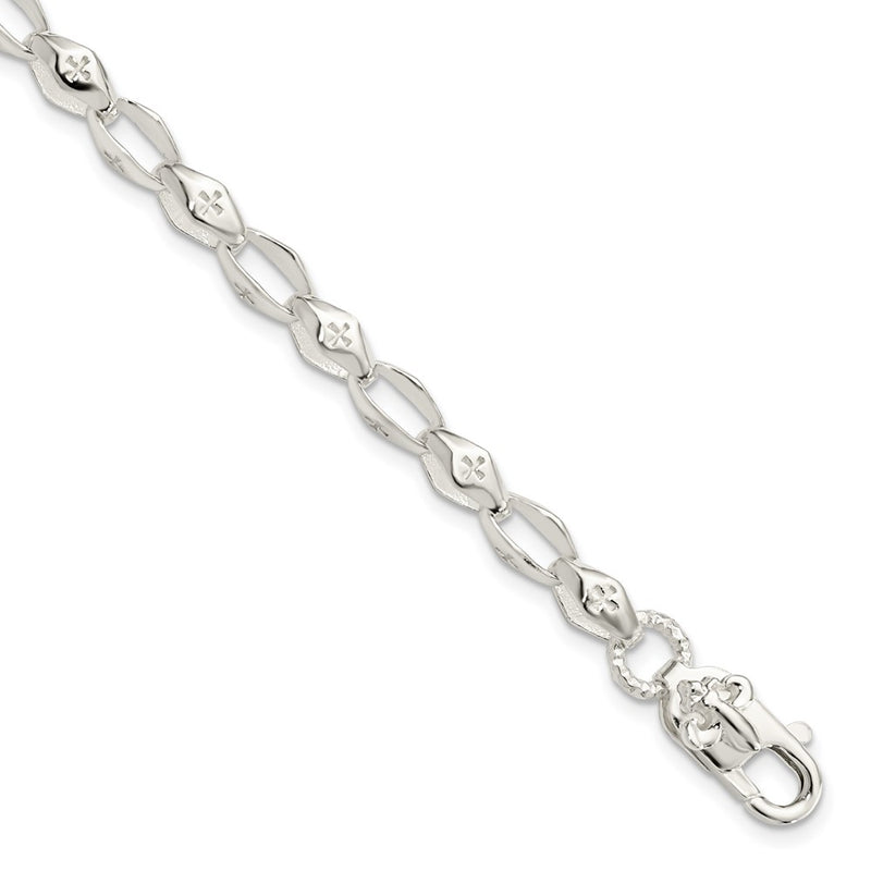 8 Inch Sterling Silver Polished Cross W/Fleur De Lis Clasp Bracelet