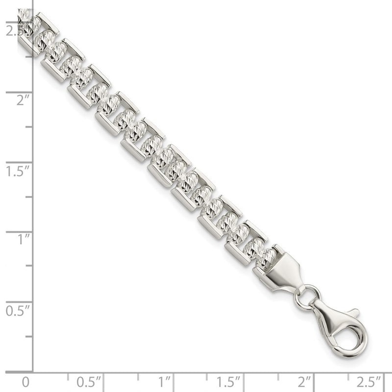 7.5 Inch Sterling Silver Polished D/C Beaded Fancy Bracelet