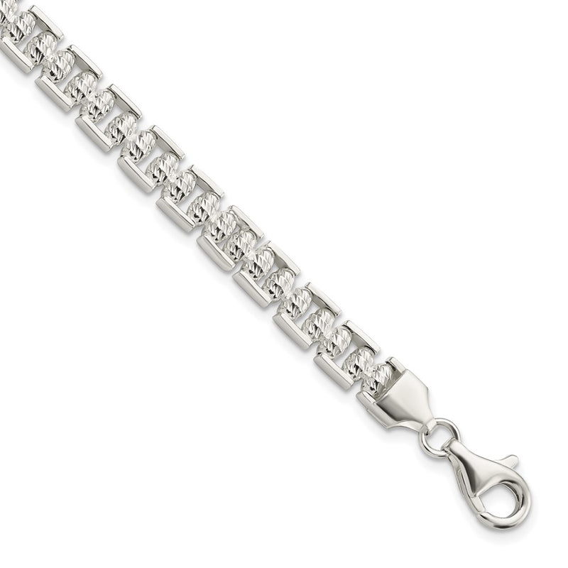 7.5 Inch Sterling Silver Polished D/C Beaded Fancy Bracelet
