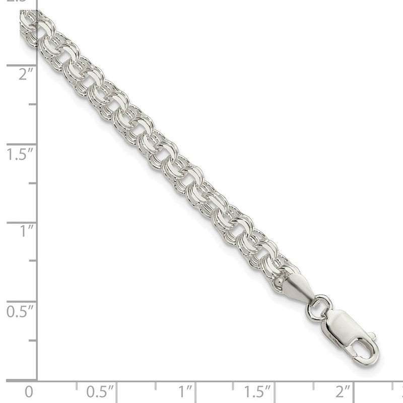 8 Inch Sterling Silver Polished 5mm Triple Link Charm Bracelet